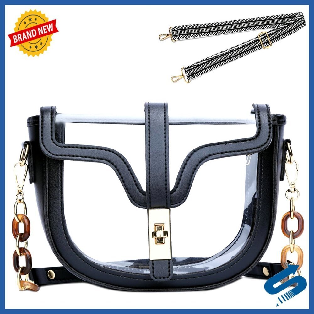 Clear Crossbody Bag Vegan Leather Convertible Shoulder Purse Stadium Approved